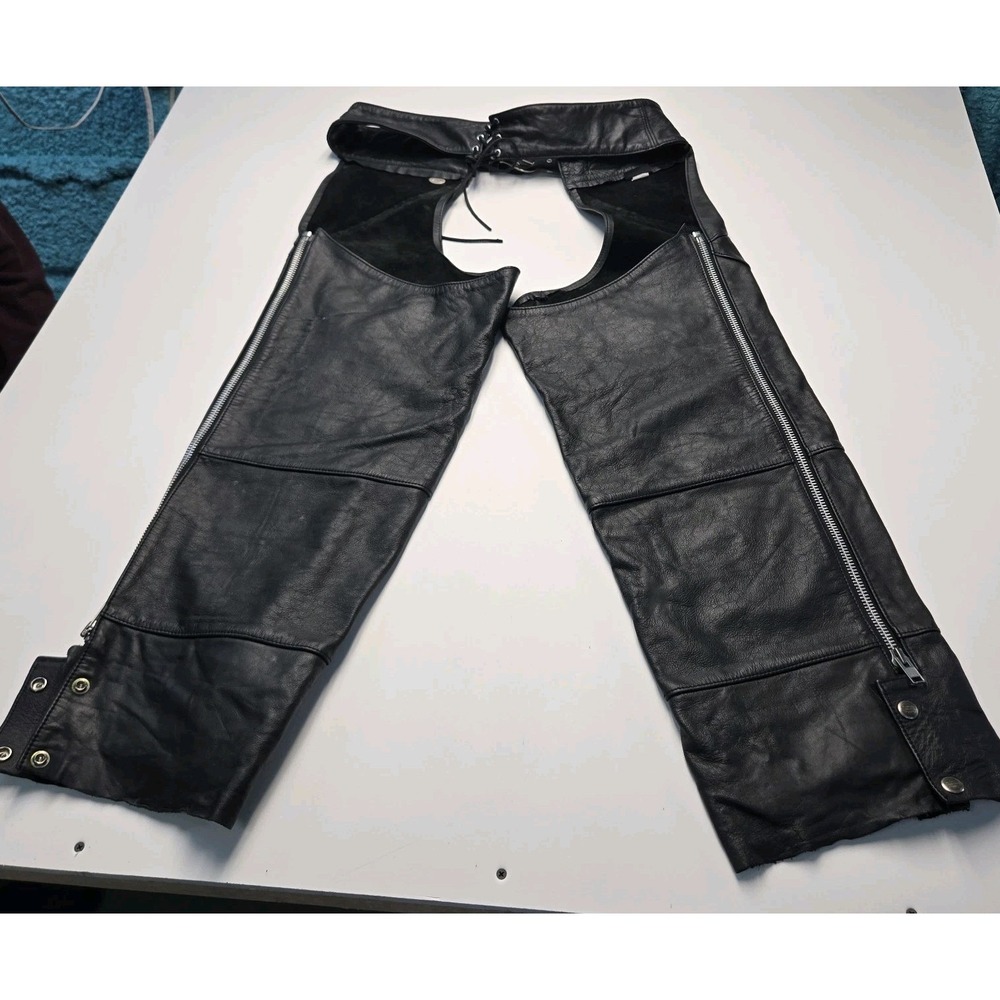 Harley Davidson Leather Chaps  XL Made In USA Black Biker HD - Picture 10 of 16